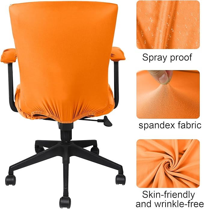 Tallew 4 Pcs Office Chair Covers Set Computer Universal Protective Stretchable Chair Seat Covers Desk Armrest Cover Pads Office Cushion Backrest for Rotating(Regular,Orange)