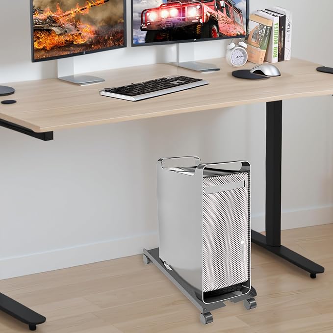 Adjustable Computer Tower Stand, Ventilated Mobile CPU Stand Fits Most PC Tower, Steel Desktop CPU Holder with Rolling Caster Wheels, PC Floor Cart Riser for Gaming Office Desk Accessories
