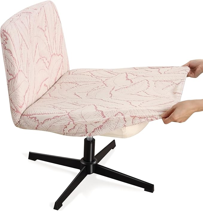 Fuloon Criss Cross Chair Cover, Stretchable, Solid Jacquard, Armless Chair Slipcovers for Office/Desk/Mid Back Wide Seat/Computer/Task/Vanity Chair (Reed -Shaped Jacquard, Pink)