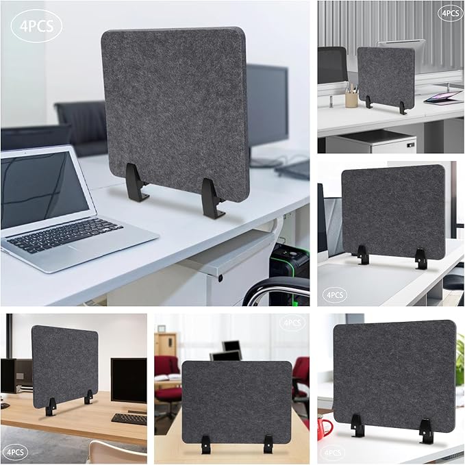 Acoustic Desk Divider, 4Pcs Tabletop Privacy Cubicle Panels, Clamp-On Polyester Fiber Felt Partition, Noise Reducing Office Partition for Workstation, Classroom, Study Area, 20.9*16in Anthracite Gray