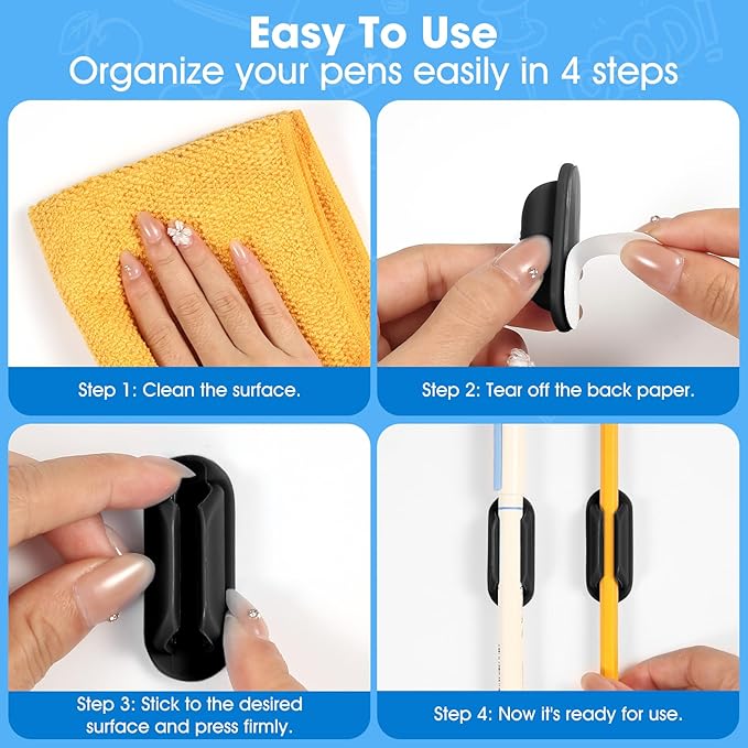 VZZNN 20 PCS Adhesive Pencil Holders, Silicone Marker Organizer for Desk, Notebook, Wall or Clipboard, Reusable Teacher Supplies for Classroom, Office, School Accessories (Black)