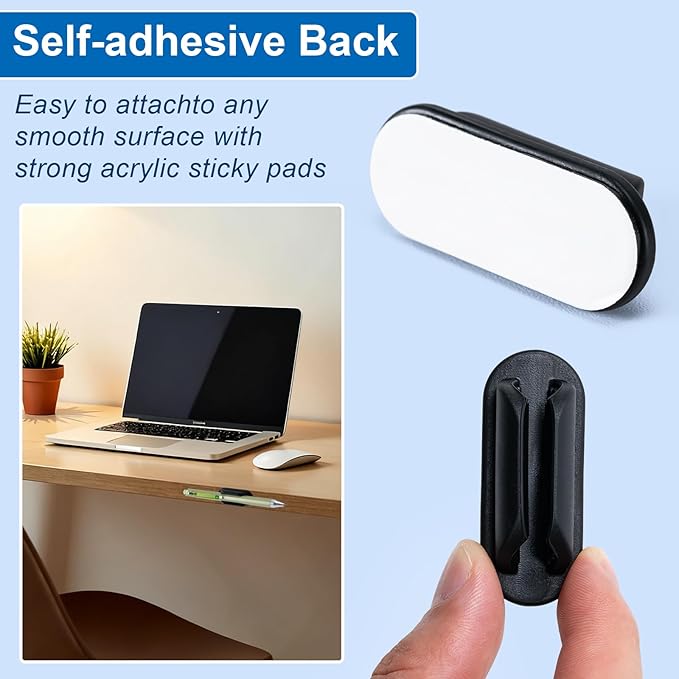 10 Pack Adhesive Pencil Holders for Desk,Silicone Flexible Pen Holder for Wall, Office, School,Home,Classroom Must Haves,Teacher Supplies Accessories,Desk Organizer,Art Supply,Small Gift (10, Black)