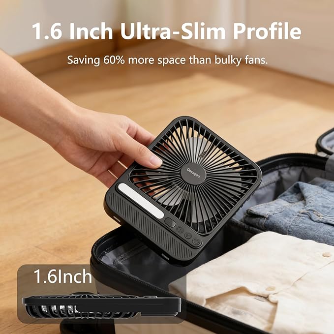 Deyagoo Travel Fan,7-Inch Camping Fan, Rechargeable Fan, 28H 10000mAh Ultra-Thin Quiet USB Desk Fan with Timer & LED Display for Bedroom, Office, Camping
