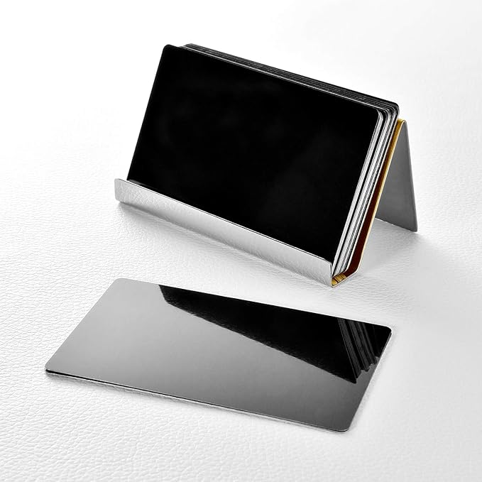 Maxdot 2 Pack Stainless Steel Business Cards Holders Desktop Credit Name Card Display Organizer for Business Mental Name Case Rack for Office Home Daily Use(Champagne Gold)