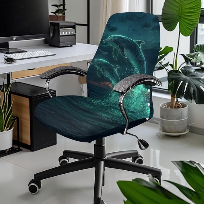 Talayituse Dolphin Sky Print Office Chair Covers, Stretch Computer Chair Cover, Universal Boss Chairs Covers Modern Simplism Style High Back Chairs Slipcover, Small
