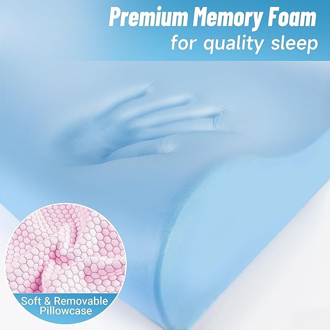 CloudBliss Memory Foam Pillow, Ergonomic Neck Contour Cervical Pillow for Back and Shoulder Pain, Orthopedic Pillow for Neck Pain Relief, for Sleeping Side, Back, Stomach Sleepers - Pink, King