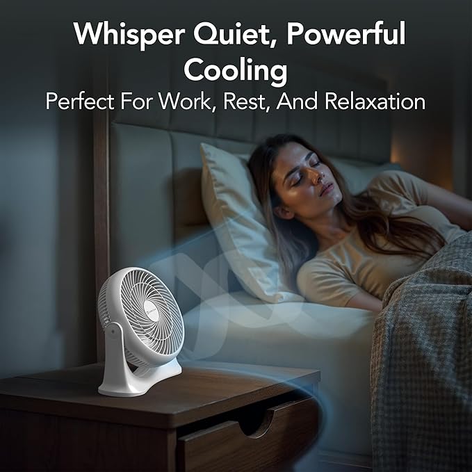 Comfort Zone 11-Inch High-Velocity Tabletop Air Circulator Fan – Quiet 3-Speed Personal Turbo Fan with 90° Adjustable Tilt & Carry Handle – Compact Desk Fan for Home, Office, or Bedroom – White