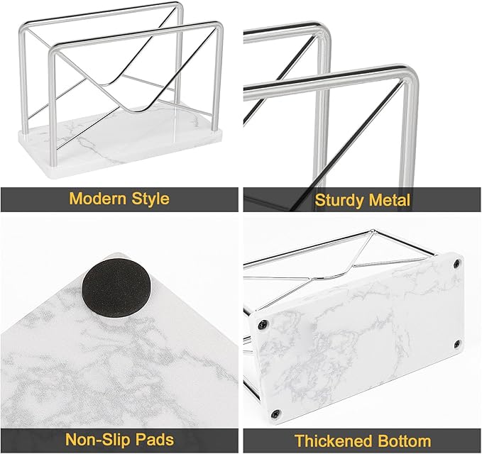 Modern Mail Holder for Home Office, Metal Letter Organizer Sorter for Desk, Cutout Mail Envelope Design, Bill Filling Paper Document Rack, Envelope Storage Rack with Marble Base (Chrome)