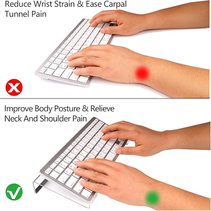 Egchi Small Computer Keyboard Stand, 11.8 x 5.1 Inch- Keyboard Tray for 78 Keys Keyboard, Acrylic Keyboard Riser Lift for Desk, keyboard Holder for Mini Computer Keyboard & Apple Magic Keyboard -Clear