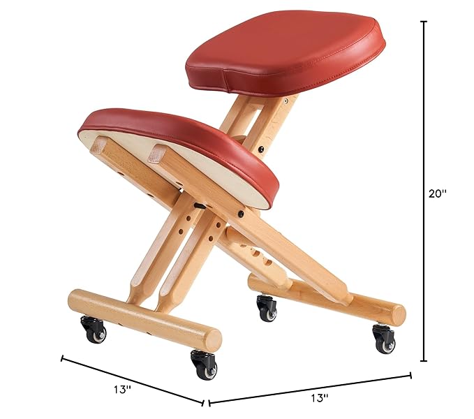 Master Massage Ergonomic Wooden Foldable Kneeling Chair for Office –Wood Folding Posture Chair for Home-Posture Correction Stool-Improve Your Posture Cinnamon Color