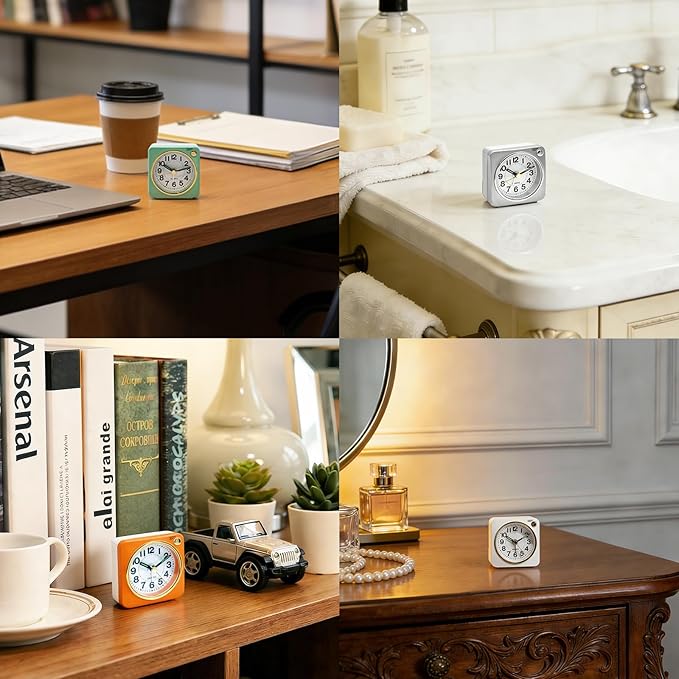 Lamisola Mini Travel Alarm Clock, Small Battery Analog Alarm Clock, Bedside Desk Clocks for Bedrooms, Vintage Home Decor for Bathroom Kichen Office Room, Black