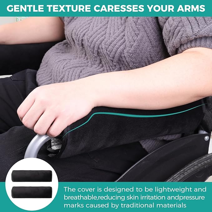 lefeke Wheelchair Armrest Cover (Pair) - Memory Foam Velvet Pad for Office & Transport Chair - Soft Support Cushion Accessories for Padded Arm Rest, Kids, Adults - Comfort Padding Pressure Relief