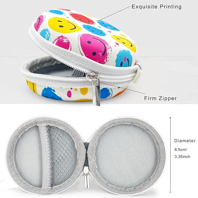 Earbud Case Headphone Organizer Ear Bud Case Portable EVA Carrying Box Storage Bag with Carabiner for AirPods Beats Bose Galaxy Buds 4/3/FE Data Cable Storage (Smiling Face)
