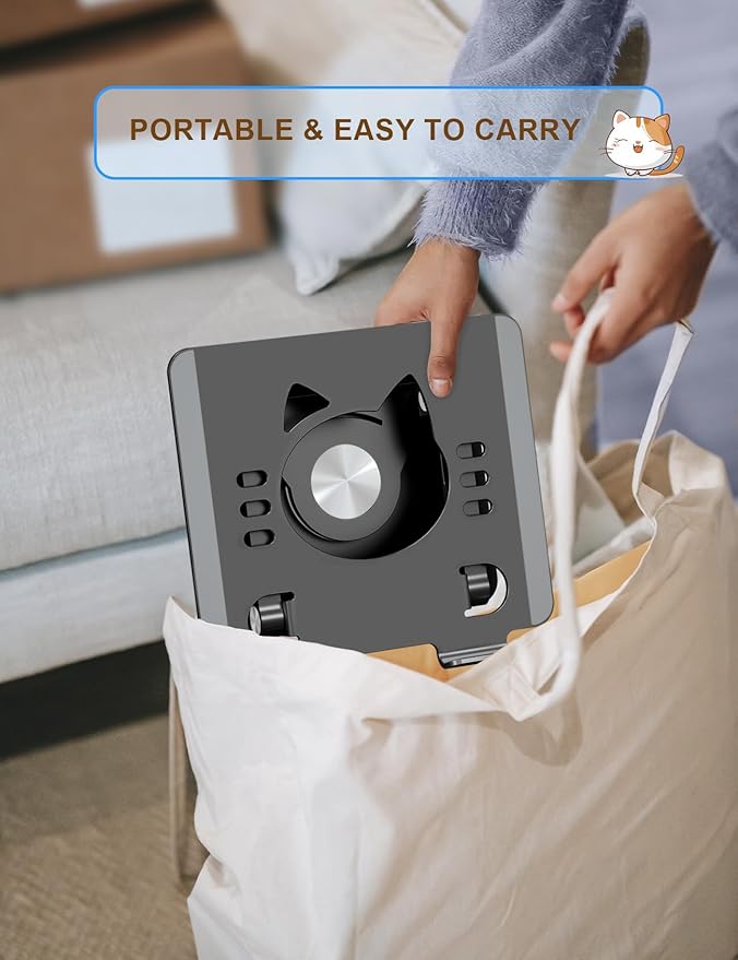 Aoviho Tablet Stand 360° Rotating Aluminum Holder, Adjustable, Portable and Foldable Monitors Stand for iPads, Compatible with 4-12.9" Tablets, Ink Black