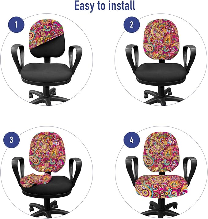 Ambesonne Paisley Office Chair Slipcover, Paisley Patterns Based on Traditional Eastern Pastel Design, Protective Stretch Decorative Fabric Cover, Standard Size, Pale Magenta