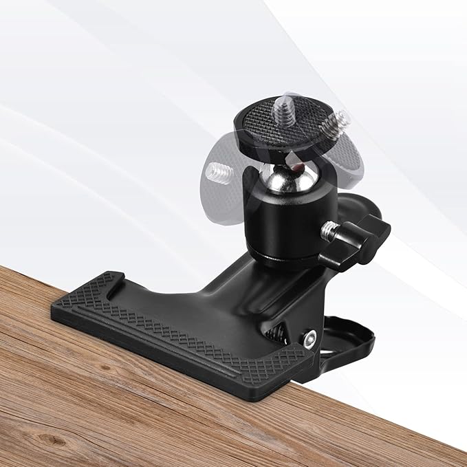 UTEBIT Heavy Duty Tripod Camera Mount Clip with 360 Swivel Mini Ballhead, Black Spring Clamp for DSLR Video Photoshoot Studio