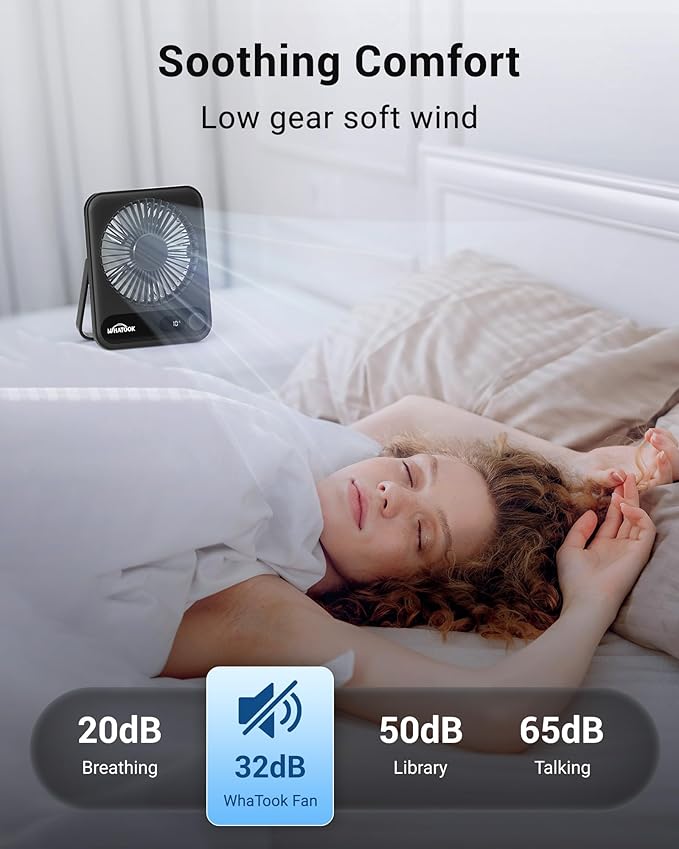 WHATOOK Desk Fan 2 Pack: 100 Speeds Stepless Control 5000mAh Battery Operated Portable Fan, Rechargeable Table Fan for Cruise Ship Essentials, Gift for Couples, Dorm, Office, Bedroom(Black and Black)