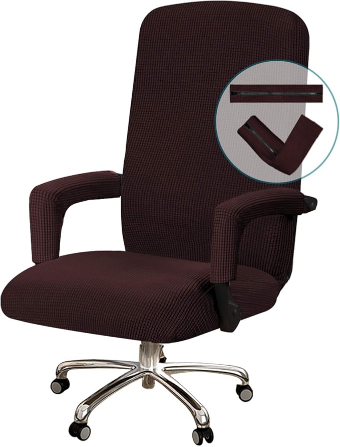 Turquoize Office Chair Cover - Stretch Computer Chair Cover with Arms, Universal Removable Rotating Slipcover for Dogs, Cats & Pets, Brown
