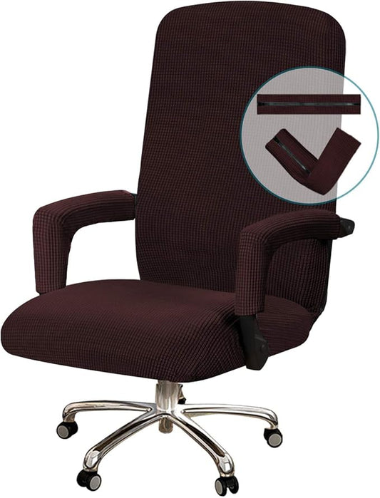 Turquoize Office Chair Cover - Stretch Computer Chair Cover with Arms, Universal Removable Rotating Slipcover for Dogs, Cats & Pets, Brown