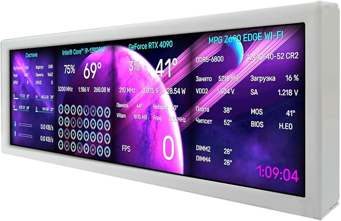 VSDISPLAY 8.8 Inch 1920x480 IPS LCD Monitor for Secondary Display/DIY Computer PC Case GPU CPU RAM Temperature Data Monitoring Sensor Panel,White