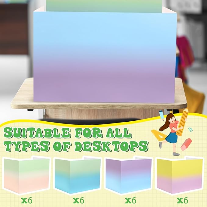 SATINIOR 24 Pcs Privacy Folders for Students, Desk Dividers for Classroom Testing, Student Privacy Boards Classroom Must Have, 12 Colors Study Panel for School Teacher Supplies(Macaron Style)