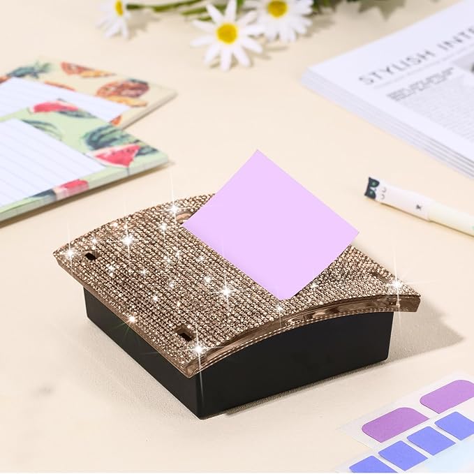 Eersida Rhinestone Self Stick Note Pad Holders 4 x 4 Inches Gold Cute Note Holder Sticky Dispenser Bling Memo Stick Dispenser for Office Employee Coworkers Gifts Home Desk Supplies