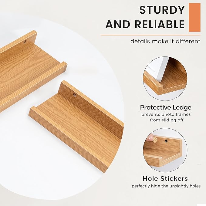 FLYJOE Picture Ledge Shelf, Floating Shelves Set of 2, 32 Inches Nursery Book Shelves for Toys Storage, Kids Bookshelf Wall Mounted for Living Room Bedroom Decor Books Photo Frames, Natural Oak