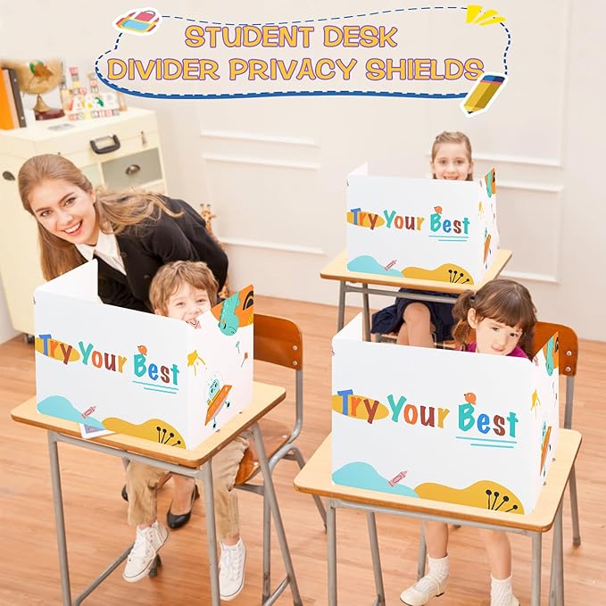 Privacy Boards for Student, 12 Pcs Desk Dividers for Students, Cardboard Privacy Folders, Privacy Shield Folder Boards, Classroom Divider Shield for School Teachers Home (Try Your Best)