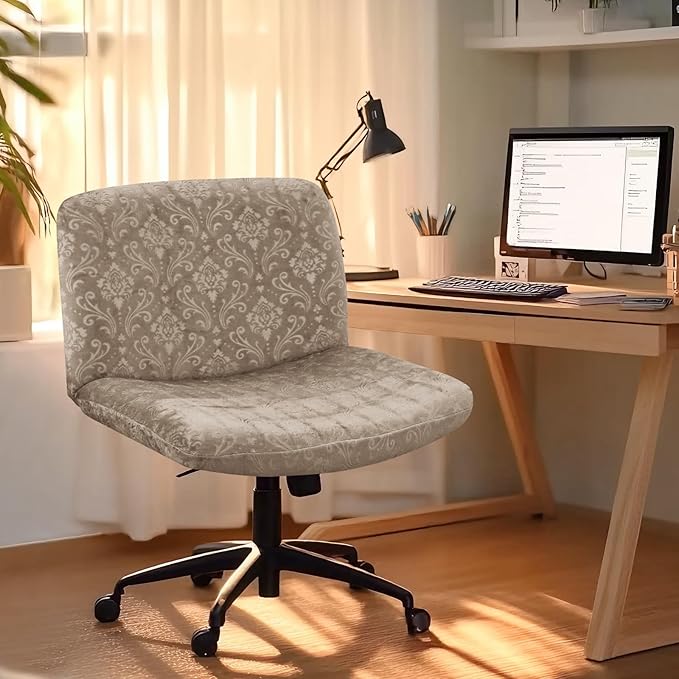 Criss Cross Chair Cover Armless Chair Slipcover Office Desk Chair Covers Velvet Embossing Mid Back Wide Seat Accent Chair Covers for Computer Chairs and Vanity Chairs(Velvet-Camel)