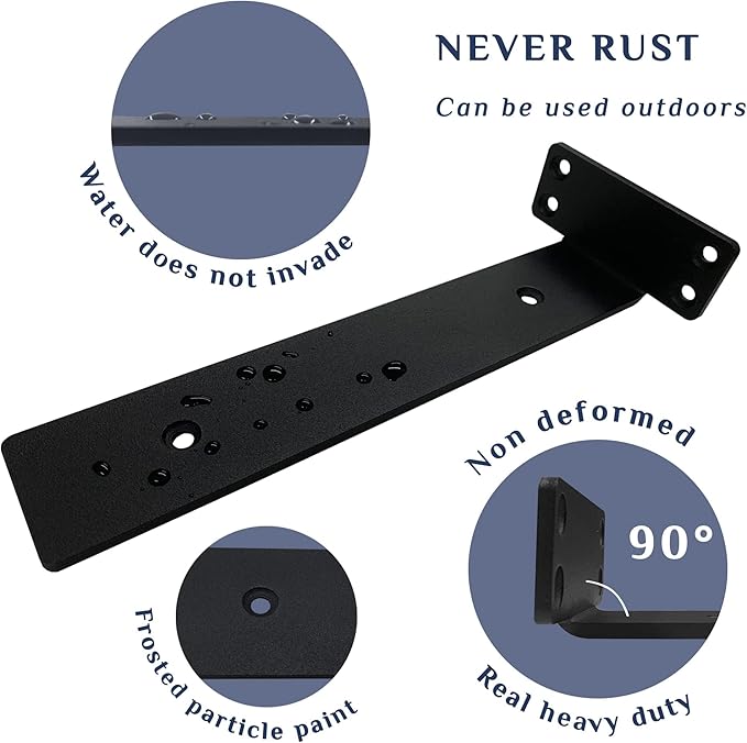 Starunder 12 Pack Floating Shelf Brackets, 10 Inch Heavy Duty Industrial Shelf Bracket, Black Metal L Brackets for Shelves Support DIY(1/5 Inch Thicked)