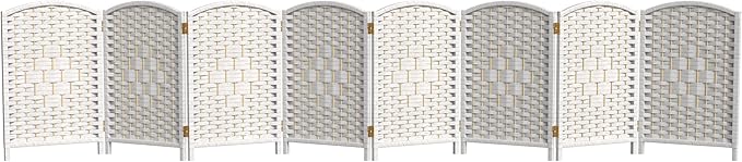 Red Lantern 2 ft. Short Diamond Weave Fiber Folding Screen - White - 8 Panel
