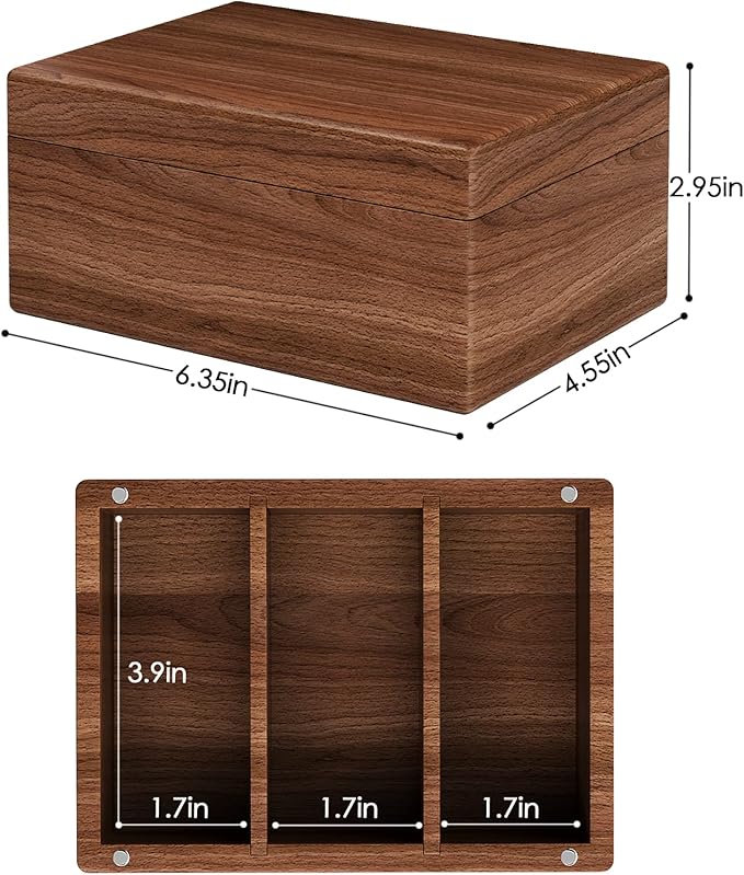 MaxGear Business Card Holder for Desk, 2.2" x 3.5" Walnut Wood Business Card Organizer, Index Cards Box Holds 300 Cards, 3 Divider Boards Includes A-Z Tabs, Desktop Organizers for Office & Home