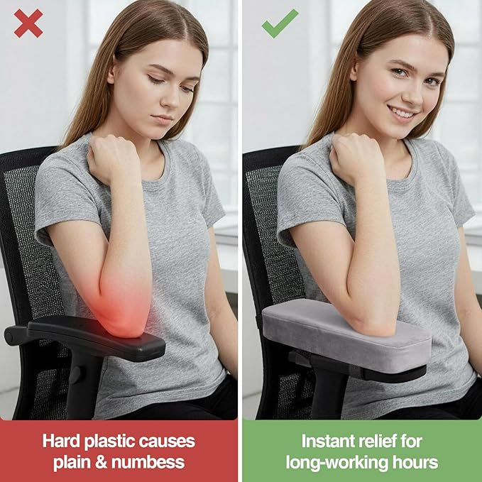 Smiry Ergonomic Office Chair Armrest Pads, Memory Foam Arm Rest Covers, Non-Slip Armrest Cushion with Adjustable Buckles and Straps, Elbow Relief for Desk, Gaming & Wheelchair (Grey, Set of 2)