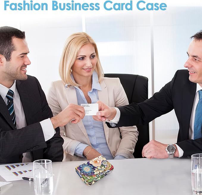 Business Card Holder，PU Leather Business Card Case Color Printing Pattern Card Holder Wallet，Pockets Magnetic Credit Card Holders for Men and Women，Mandarins