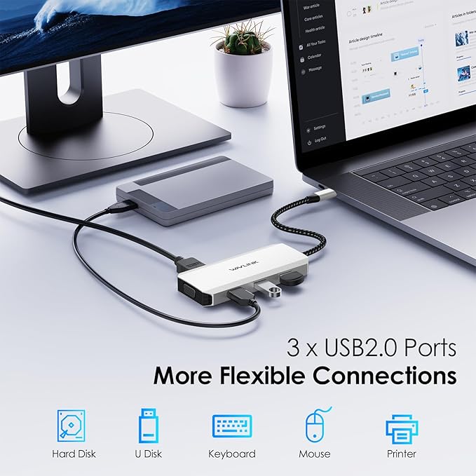 USB C Docking Station, Docking Station Quad Monitors with Dual HDMI,DP,VGA,3* USB-A2.0 for Wireless Device,Compatible with Lenovo, HP, Dell, Windows System Computer