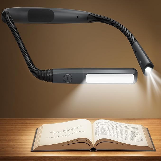 Glocusent Bendable Neck Light, 1600mAh Rechargeable Book Light for 100 Hrs, 5 Colors & Stepless Dimming Reading Light - Perfect Book Light for Reading in Bed, Knitting, Book Lovers Gifts