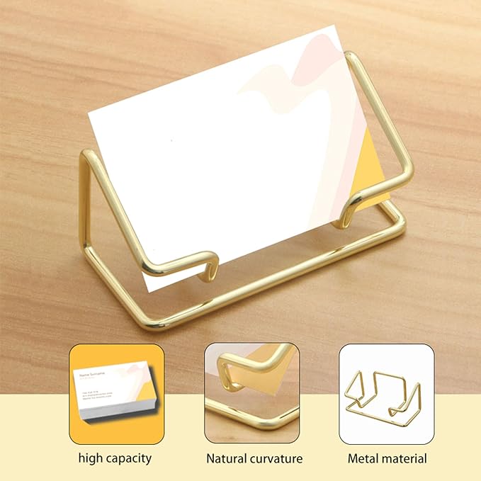2 Pack Business Card Holder Desk，Metal Business Card Holder Display,Business Card Display Stand,for Office Home Desktop (Gold)