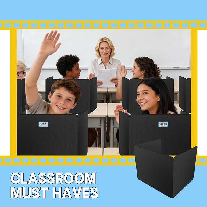2 Pack Desk Dividers for Students, Durable Privacy Shield Folder for Students, Reusable Teacher Supplies Classroom Test Divider, Waterproof Plastic & Easy Clean, Includes Extra Labels