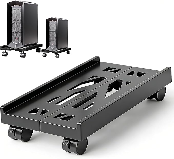 Pc Stand for Floor, Adjustable Computer Tower Stand for Carpet,Mobile CPU Stand with 4 Rolling Caster Wheels, PC Tower Stand Fits Most PC Under Desk-D-Black