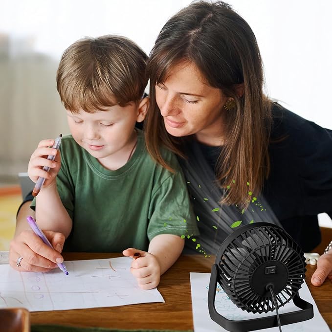 Geelin 4 Pcs Desk Fan 5 Inch Small Table Fan Desktop USB Office Speeds Portable Quiet Operation and 360 Degree Rotate, Convenient Carry Handle Personal Table for Home, Office (Black)