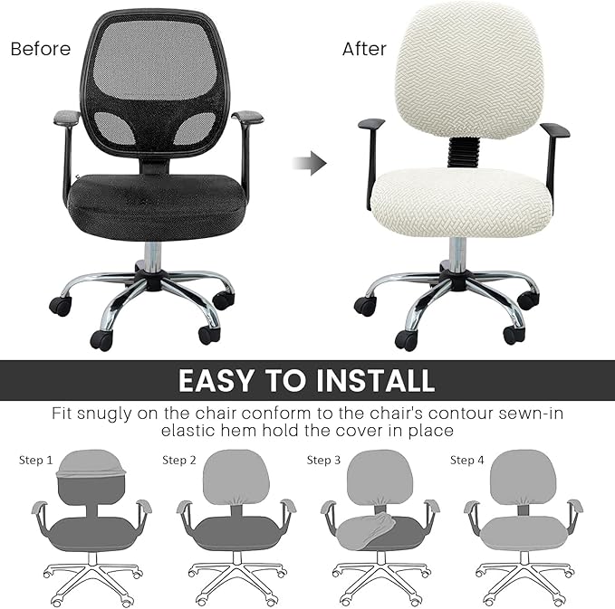 MIFXIN Computer Office Chair Cover Stretch Elastic Slipcover 2 Piece Jacquard Computer Chair Seat Covers Furniture Protector for Office Home, Only Covers No Chair (White)