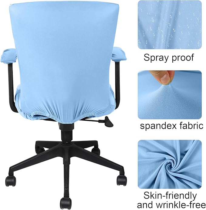Tallew 4 Pcs Office Chair Covers Set Computer Universal Protective Stretchable Chair Seat Covers Desk Armrest Cover Pads Office Cushion Backrest for Rotating(Regular,Blue)