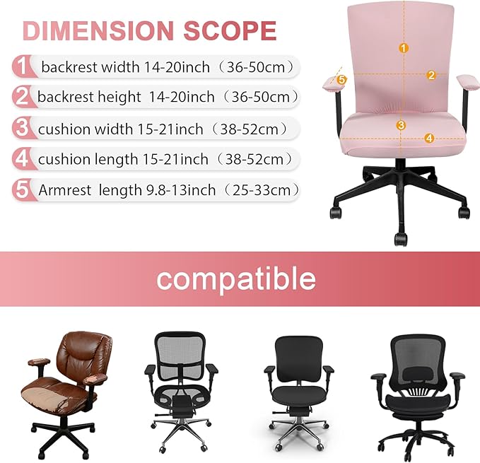 Tallew 4 Pcs Office Chair Covers Set Computer Universal Protective Stretchable Chair Seat Covers Desk Armrest Cover Pads Office Cushion Backrest for Rotating(Regular,Pink)