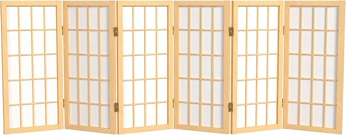2 ft. Short Desktop Window Pane Shoji Screen - Natural - 6 Panels