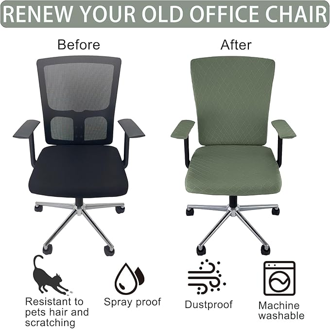 4 Pcs Office Chair Cover Set with 4 Extra Elastic Straps Universal Protective Office Chair Covers Stretchable Desk Chair Cover Office Armrest Cushion Backrest for Rotating Chair (Green)