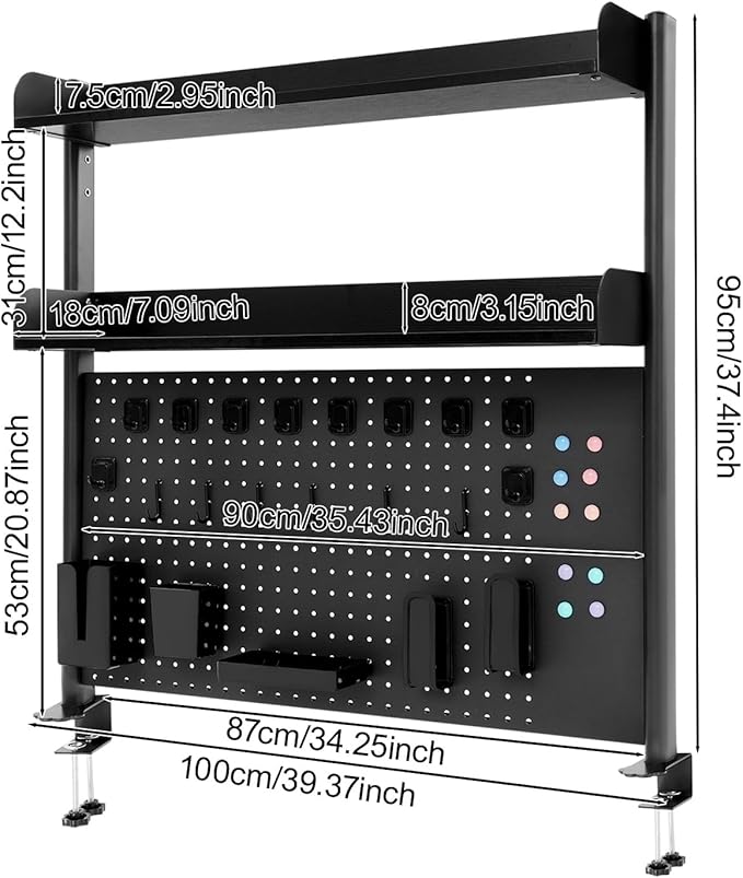Clamp on Desk Shelf with Pegboard, Desk Extender Pegboard Workstation, Desktop Bookshelf Storage Shelves for Home Office Dorm, 37.4in (Black)