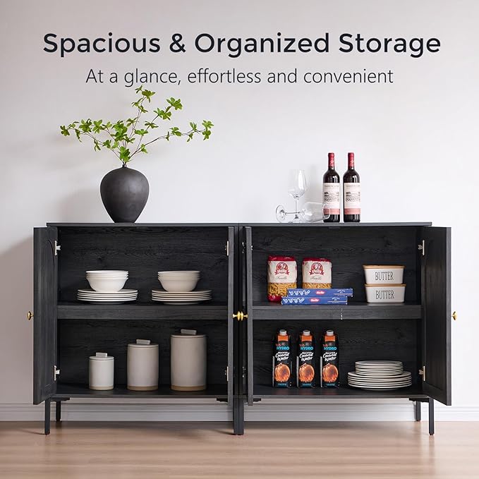 IFGET Modern Buffet Cabinet with Storage, 123.5" W Fluted Arched Sideboard Cabinet w/Adjustable Shelves, Wooden Modular Coffee Bar for Dining Room, Kitchen, Living Room, Entryway, Dark Grey