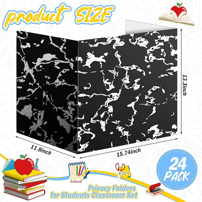 24 Pcs Composition Book Desk Dividers Privacy Folders Testing Dividers for Students Marble Texture Trifold Table Desk Privacy Panel Test Folders for School Teacher Student Study Test Home