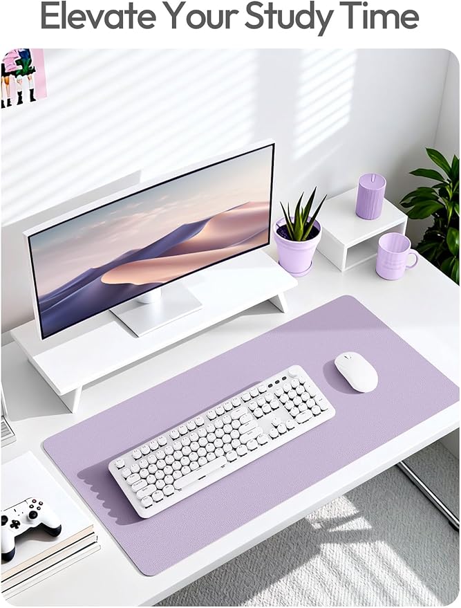 YSAGi Leather Desk Protector, Office Mat, Large Mouse Mat, Non-Slip PU Leather Blotter, Laptop Pad, Waterproof Writing Pad for Office and Home (Light Purple, 23.6" x 13.8")