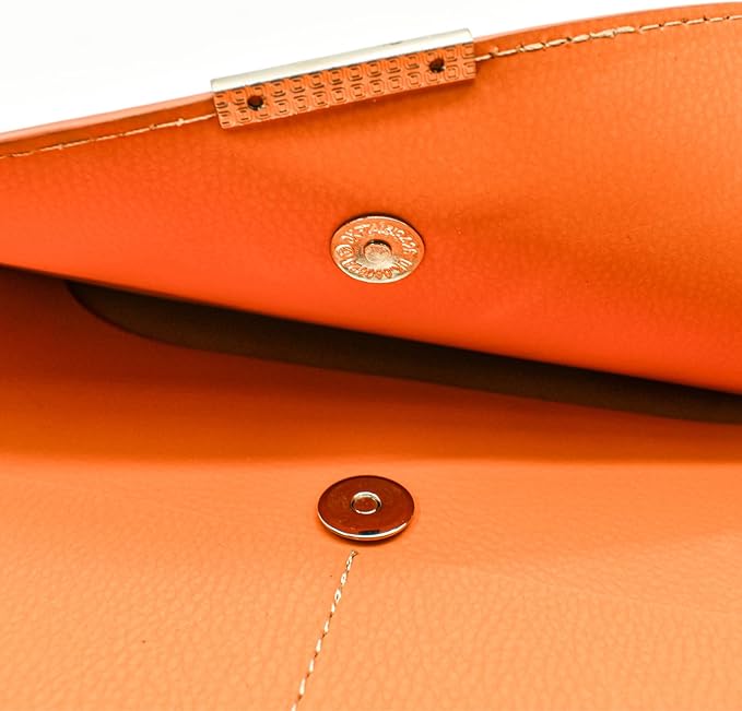 VANRA File Folder Document Holder Organizer Waterproof Portfolio Leather Folder Case with 3 Pockets, Filing Envelopes for A4 Letter Size Paper with Snap Magnetic Button Closure (Orange)